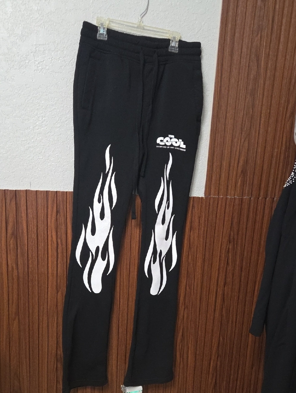 COOL Black Flame Print Jogger Pants Small Sz [1452]